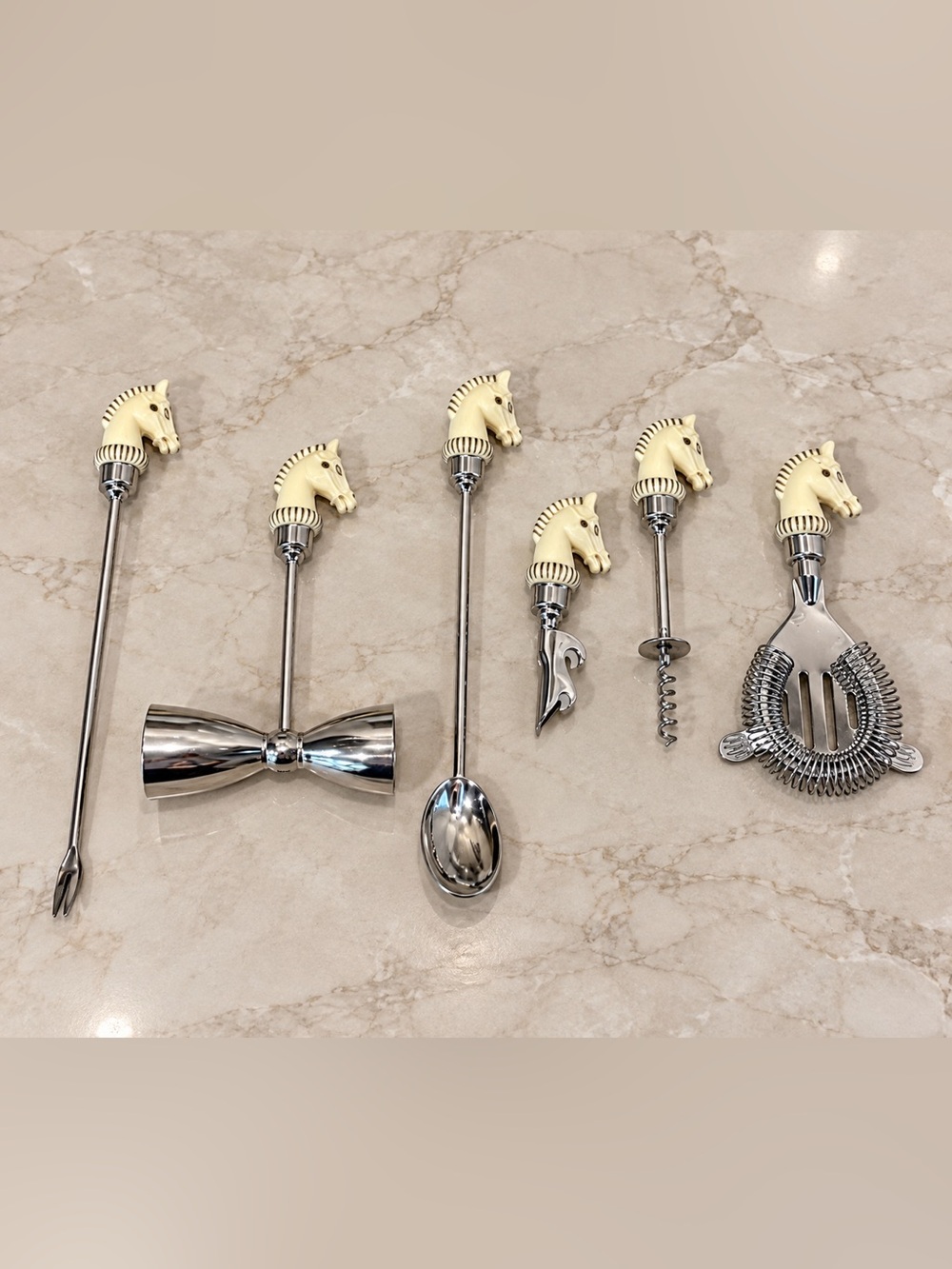 Ensemble vintage de bar MCM à têtes de cheval – 6 pièces